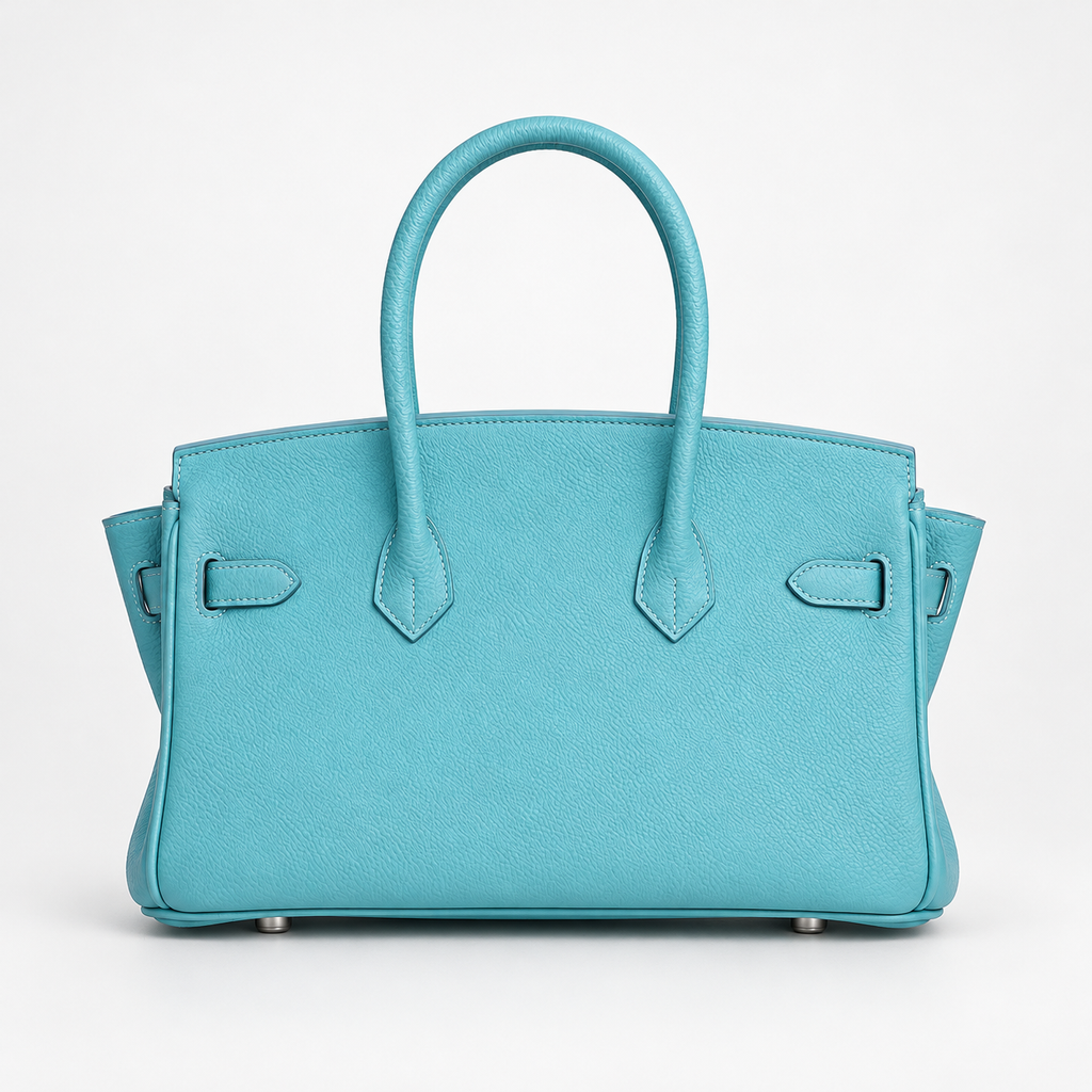 Sac à main Aurum taupe en cuir grainé, vue de dos